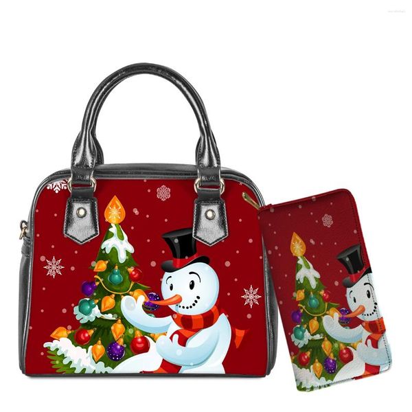 Umhängetaschen, 2-teilig, Weihnachtsdruck-Design, Damen-Leder-Tragetasche, modisches Handtaschen-Set, individuelles Geschenk