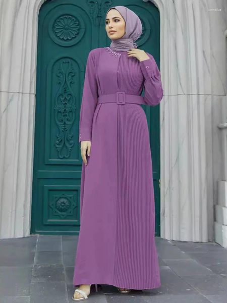 Abbigliamento etnico Eid Party Dress Abaya per le donne Ramadan Lace-up Caftano Abiti musulmani Largo Kaftan Islam Dubai Arabo Abiti lunghi Robe 2024