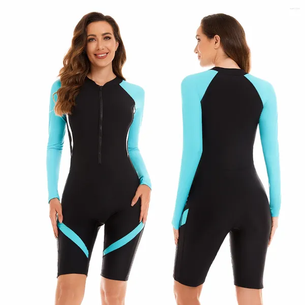 Damen-Bademode, Damen-Rashguard, UPF 50, langärmeliges Schwimmshirt, einteiliger Badeanzug