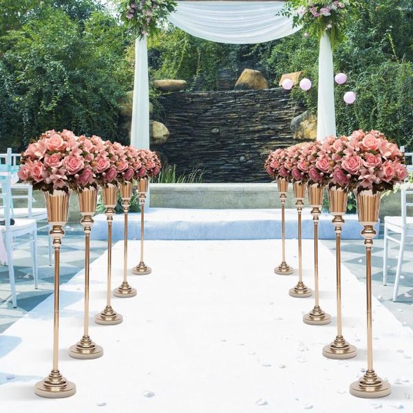 Vazolar metal altın çiçek vazo standı düğün trompet şeklindeki çiçekler 10 adet parti dekoru için