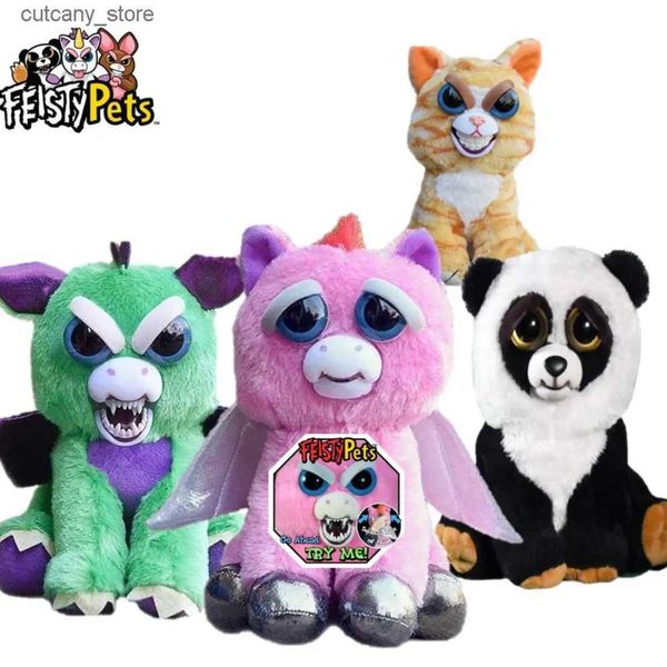 Gefüllte Plüschtiere Feisty Pets Lustige Plüschtiere mit wechselndem Gesicht für Kinder, ausgestopfter Plüschdrache, wütende Tiere, Puppe, Panda L240322