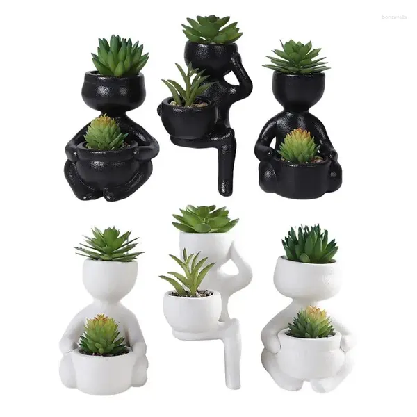 Flores decorativas suculentas artificiais plantas 3 unidades pequenas em vaso de cerâmica conjunto de vegetação para banheiro