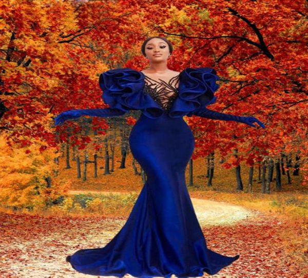 Modest Samt Meerjungfrau Prom Kleider Plus Größe Rüschen Flügelärmeln Elegante Formale Abendkleider Vestido De Novia4682900