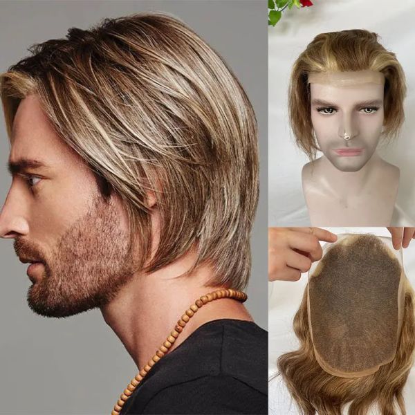 Toupees Toupee для мужчин человеческие волосы Мужские волосы система 8х10 полная французская кружева 100%человеческие волосы Мужские парикмахеры.
