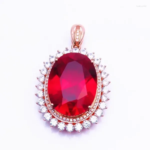 Pingentes design clássico vermelho gemstone oval pingente banhado 14k rosa ouro moda colar clavícula corrente jóias de casamento