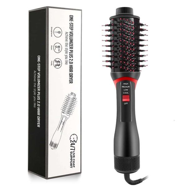 Plus 2.0 Profissional 4 em 1 Escova de secador de cabelo de uma etapa, secador de cabelo de barril de titânio de cerâmica iônica negativa Styler Volumizer Alisador de cabelo de ar quente para liso,