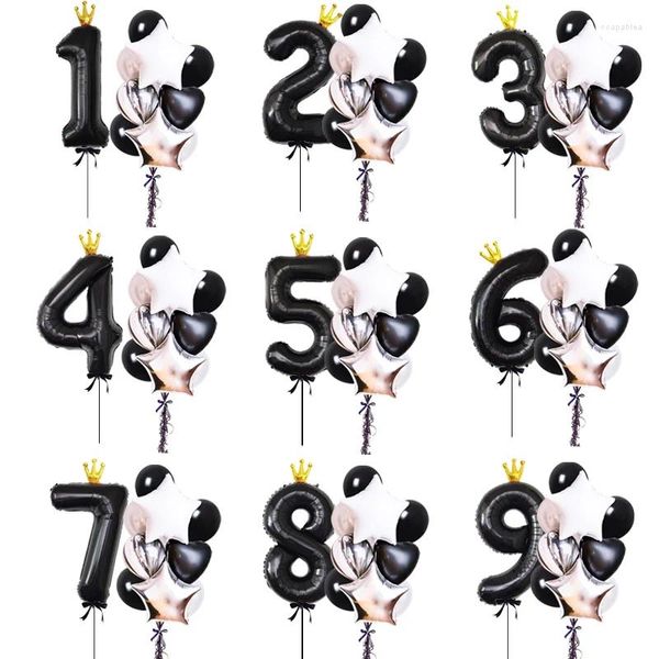 Decorazione del partito 11 pz 40 pollici Corona in oro nero Numero Palloncino 12 pollici Agata Marmo Texture Lattice Palloncini ad elio Baby Shower Compleanno Decor