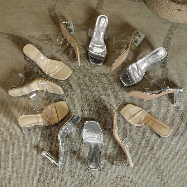 Sandali con tacco alto trasparenti con plateau zeppe per donna Estate fata cristallo sandali spessi tacchi spiaggia scarpe da donna 240228