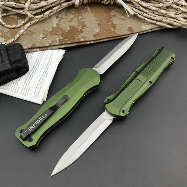Нож 3310 INFIDL D/E OTF AUTO, стальное лезвие 3,858 дюйма D2, зеленые ручки из алюминия 6061, тактические ножи для улицы, карманные инструменты EDC BM 4600 3400 3300