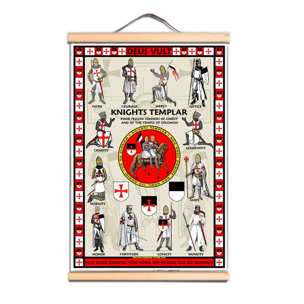 Cavalieri Templari Poster Medievale Crociato Guerriero Grafico da parete Vintage in legno massello Scorrimento Pittura Decorazione della parete Carta da parati A1