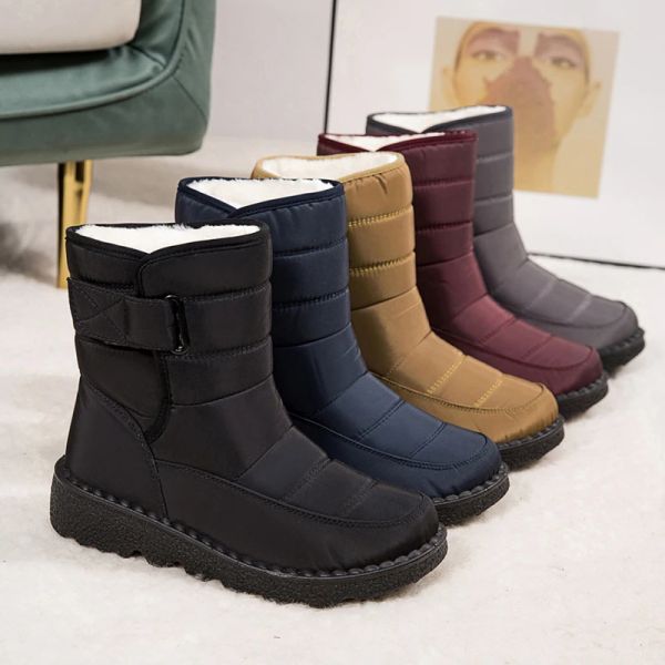 Stivali Nuovo inverno Hightop Stivali peluche Loop gancio a prova di acqua più scarpe da donna in velluto stivali da neve per esterni