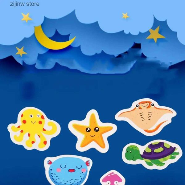 Buzdolabı mıknatıslar 12 parça ahşap karikatür manyetik çıkartmalar renkli deniz hayvan çıkartmaları soğutucu mıknatıslar ev dekor y240322