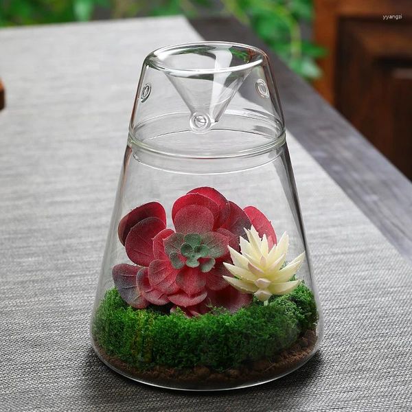 Vasen Mikrolandschaft Moos Vulkanflaschen Glas mit Deckel Vase Frische grüne Flasche Terrarium Bonsai Desktop Home Dekoration