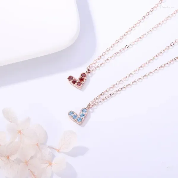 Pingentes prata coração colar feminino jóias encolher pequeno azul gemstone colar corrente rosa ouro