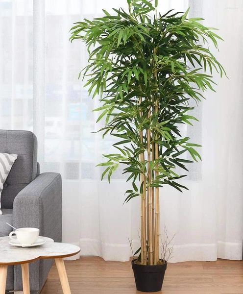 Flores decorativas árvores de bambu artificial plantas de vegetação em vaso de berçário árvores falsas para escritório em casa 5 pés de altura