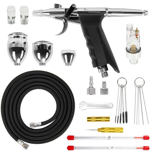 Präzisions-DualAction-Airbrush-Set mit 020305 mm Nadeln, 2cc5cc13cc Cup, Luftschlauchreinigung für Kuchen, Nagel, Tattoo, Make-up, 240318