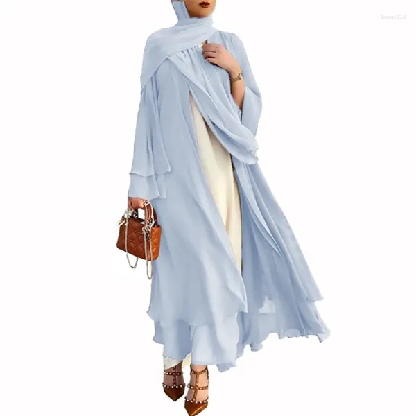 Ethnische Kleidung, einfarbig, Strickjacke, weich und elegant, langes Kleid in Übergröße, Chiffon-Robe, Longue, muslimische Maxikleider für Frauen, Kaftan