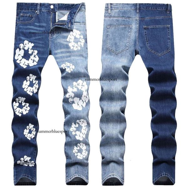 Jeans saltati in padella, profondi e leggeri, colore Yin Yang, patchwork, stampato, baffo di gatto, piccolo tubo dritto, jeans non elastici da uomo