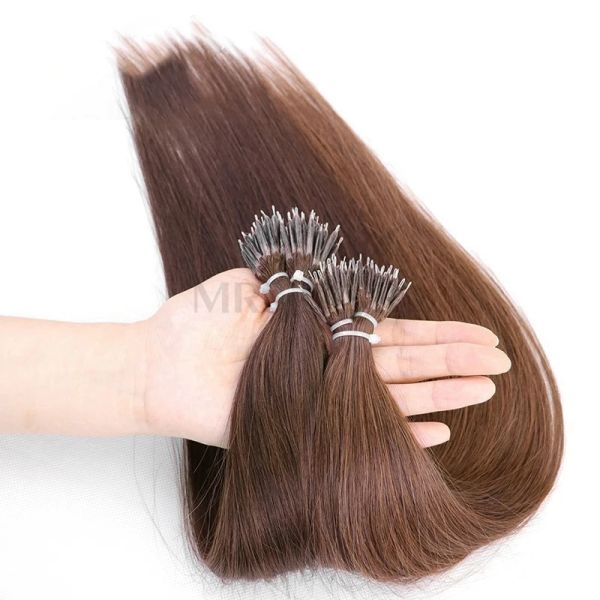 Estensioni Nano Anelli Estensione dei capelli Micro Link Estensioni dei capelli Macchina per capelli umani Remy PreBond Dritto Nano Perline Punta 1224 pollici 50 fili