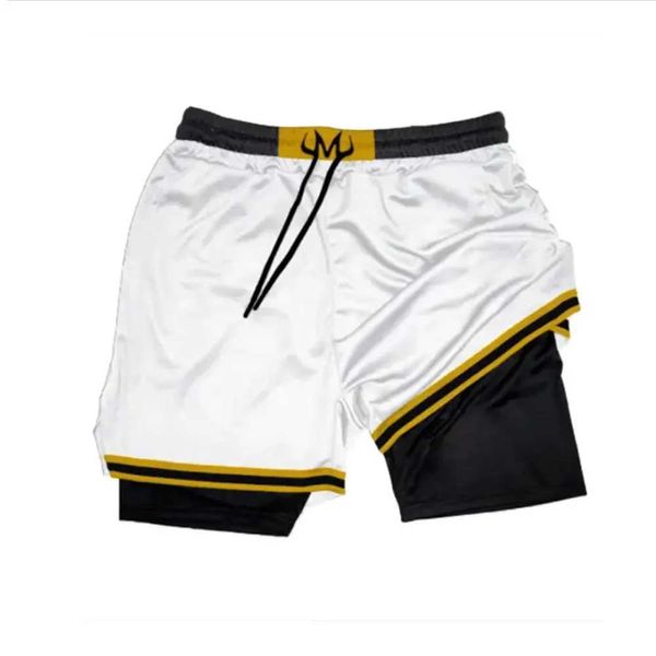 Shorts masculinos Mens anime curtas-metragens manga impressão 2-em-1 shorts de ginástica malha comprimida shorts esportivos secagem rápida respirável verão shorts masculinos J240322