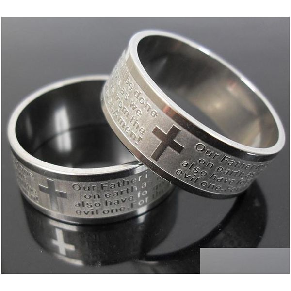 Bandringe 25 Stück geätzt Silber Herren Englisch Lords Prayer Edelstahl Kreuz Relius Geschenk Großhandel Schmuck Lots Drop Lieferung Dhgarden Dhbcg