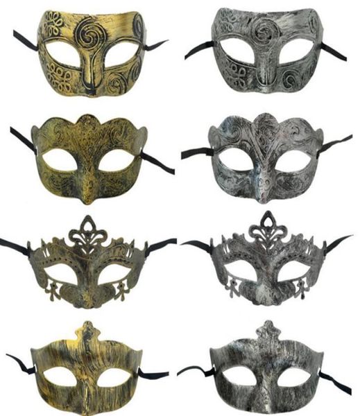 Maskerade-Masken Vintage Antik Männer venezianische Masken Erwachsene Halloween Party Karneval Maske altgold silbrig Verschiedene Stile6953728