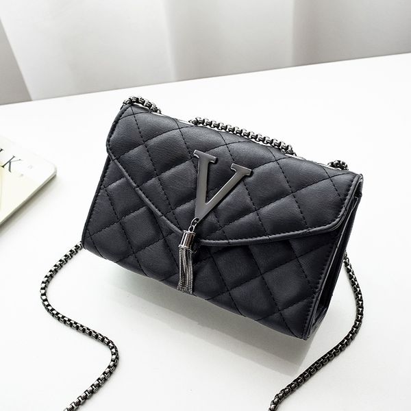 Preto bolsas de luxo e bolsa feminina couro do plutônio mensageiro bolsa ombro xadrez feminino crossbody saco borla acolchoado