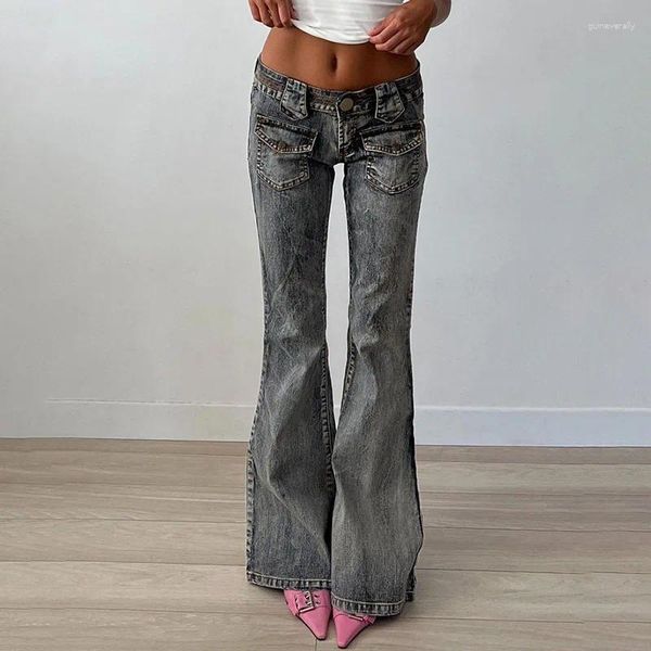 Женские джинсы, женские джинсовые брюки-клеш, потертые брюки с низкой талией и карманами, уличная одежда, тонкая одежда до щиколотки, однотонная молния для стирки