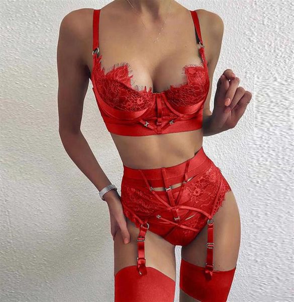 Donna Kant Bh Gstring Giarrettiera Set Lingerie sexy Set perizoma Mutandine Gambe Maglia Biancheria intima porno erotica Abbigliamento da notte308z5098760