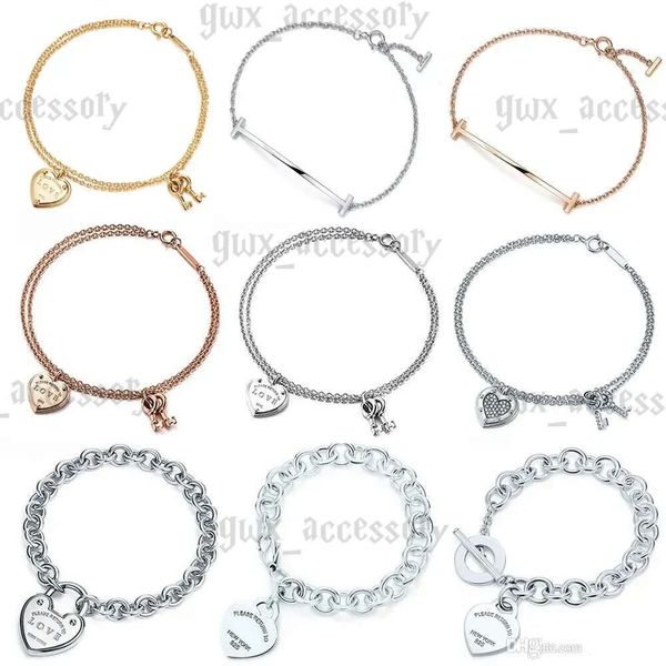 Tiffancy pulseira designer clássico tiffanybracelet s925 prata esterlina placa dupla pingente com cola gotejamento diamante banhado coração pulseira tiffanyset moda 772