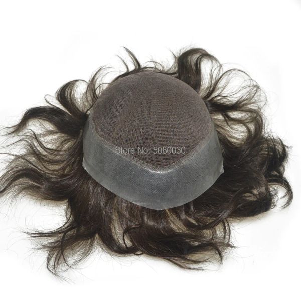 Toupets 100% Human India Hair Base 8 * 10 Zoll Top Schweizer Spitze mit rund dünner Haut 6 Zoll Haarlänge Stock Männer Toupet