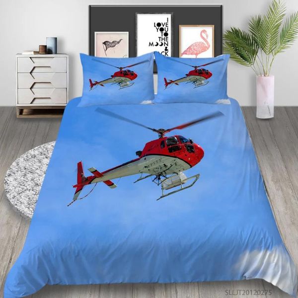 Conjuntos de cama 3D Helicóptero Impressão Conjunto Avião Série Capa de Edredão 2/3 Pcs Super Soft Respirável Decoração de Quarto