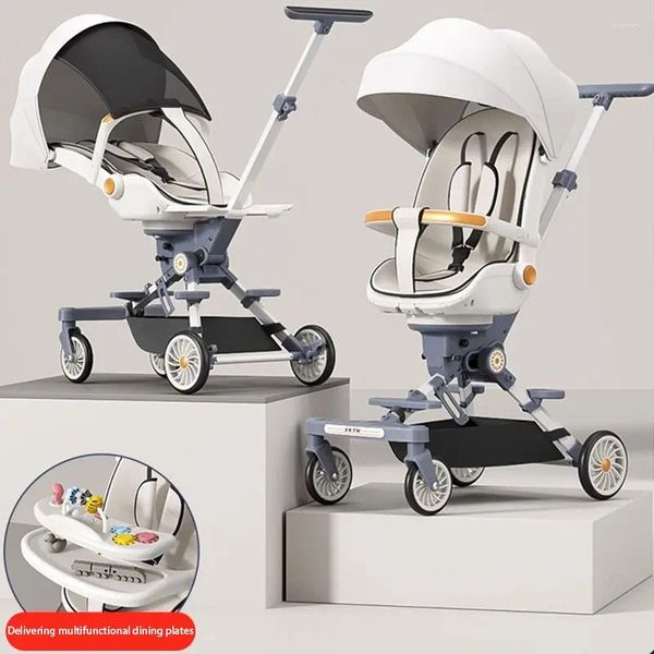 Passeggino Vista dall'alto Pieghevole 6-12 mesi Passeggino per bambini Giocattoli Portatile bidirezionale One-Touch pieghevole 95°-175° Vassoio per alimenti rimovibile piatto Supporto per i piedi nascosto AA 8