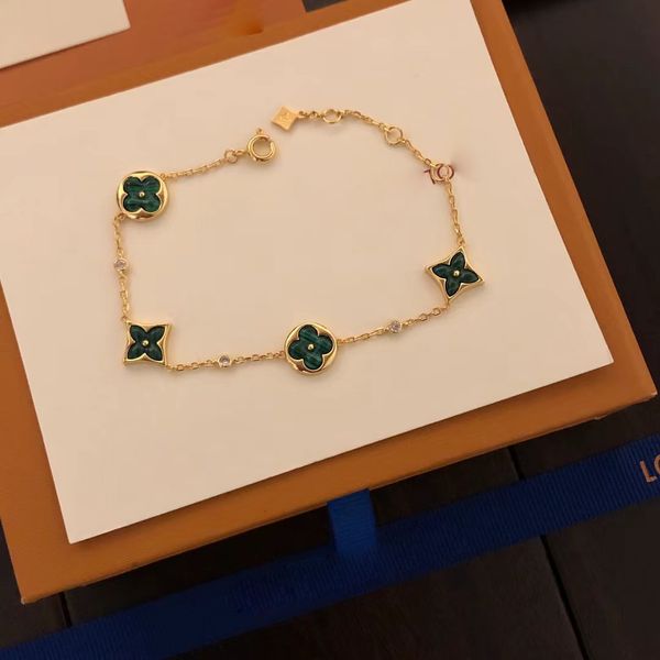 Luxo e moda feminina 18k banhado a ouro clássico trevo pulseira ouro verde de alta qualidade presente feminino pulseira de moda de alta qualidade com caixa