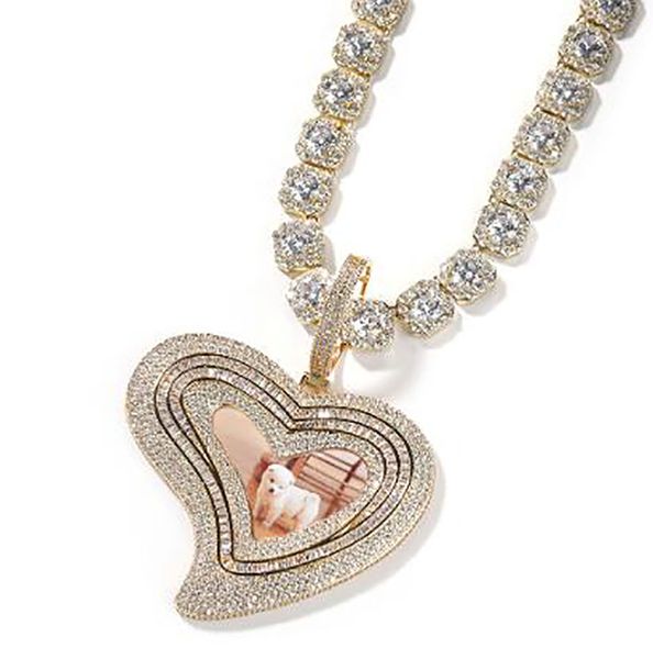 Pingente de foto personalizado 14k ouro prata amor coração medalhões pingente colar para presentes masculinos e femininos