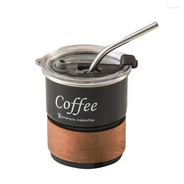 Bicchieri Bicchiere Bicchiere da caffè da 300 ml da viaggio con coperchio e cannuccia Tazze per bevande antiruggine Tè Campeggio Aula