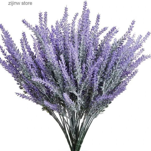 Faux Floral Greenery Roxo Artificial Lavanda Flores Buquê Planta Falsa para Decoração de Casa Jardim Natal Decoração de Casamento Acessórios de Vaso Interior Y240322