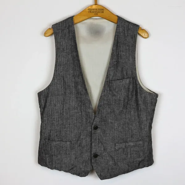 Coletes masculinos colete de linho casual v pescoço gilet homens ternos dois botões sem mangas jaqueta vestido masculino roupas verão primavera