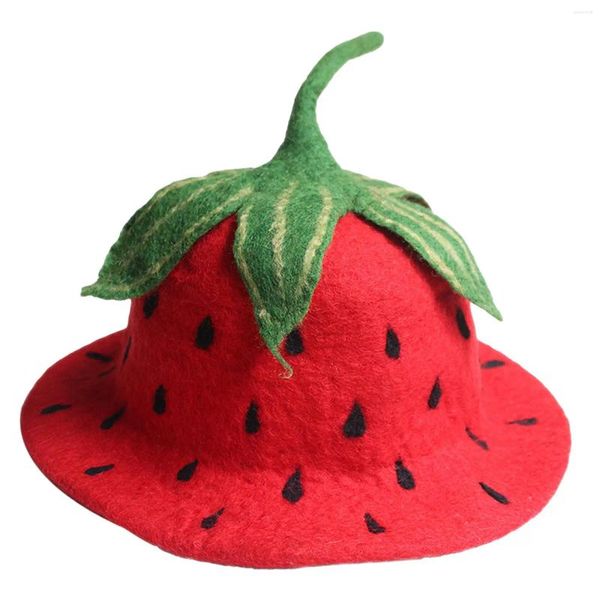 Berets chapéu de morango traje de halloween presente quente casual macio cosplay inverno adulto menina vestir-se feminino festival vermelho lã bonito