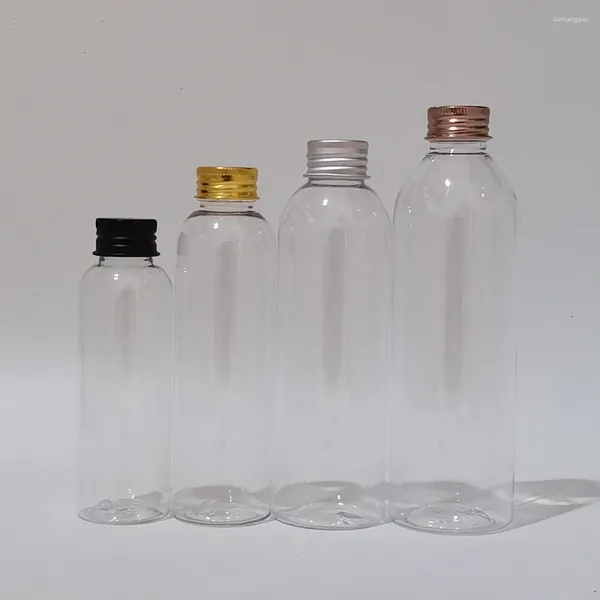 Garrafas de armazenamento 100ml/150ml/200ml/250ml Garrafa de embalagem plástica transparente com tampa de alumínio espiral e água interna para cuidados com a pele