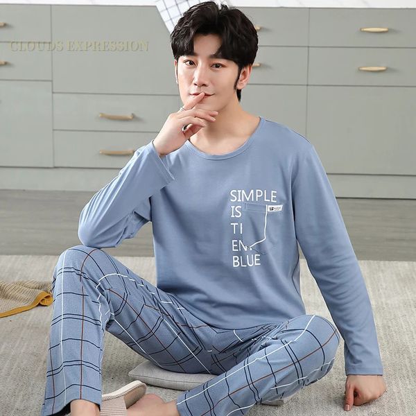 Marca Autumn Mens Cotton Pijamas Letra Letra listrada de roupas de sono listrada Pijama conjunta