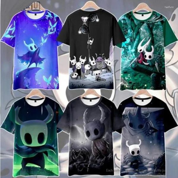 Desiger camiseta masculina com estampa 3D Hollow Knight, camisa para meninos e meninas, verão, gola redonda, manga curta masculina