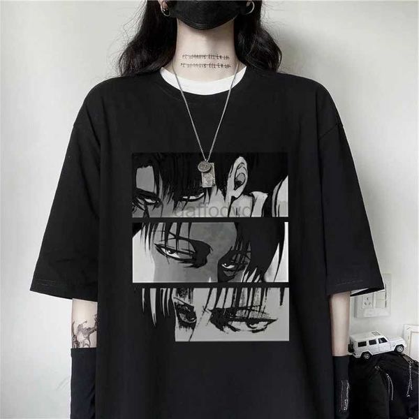 Kadın T-Shirt Karikatür Kadın Tişört Japon Anime Saldırısı Titan Levi Ackerman Göz Punk Üst Harajuku Gevşek Gotik Kısa Kol UNISEX T-SHIRT 240322