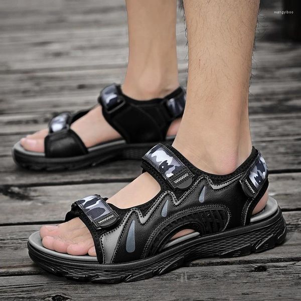 Casual Schuhe Herren Echtes Leder Sandalen Für Männer 2024 Outdoor Sommer Ultraleicht Weiche Sohlen Walking Designer Hausschuhe Strand