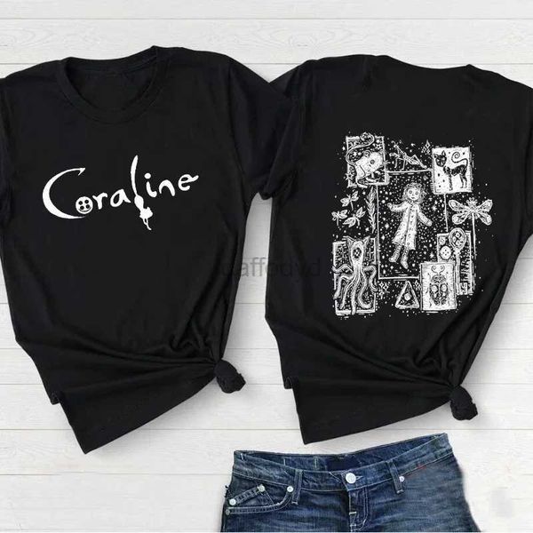 Camiseta feminina retrô coraline filme camiseta feminina coraline boneca sonhos unissex camiseta filme de terror roupas de rua camiseta top de algodão 240322