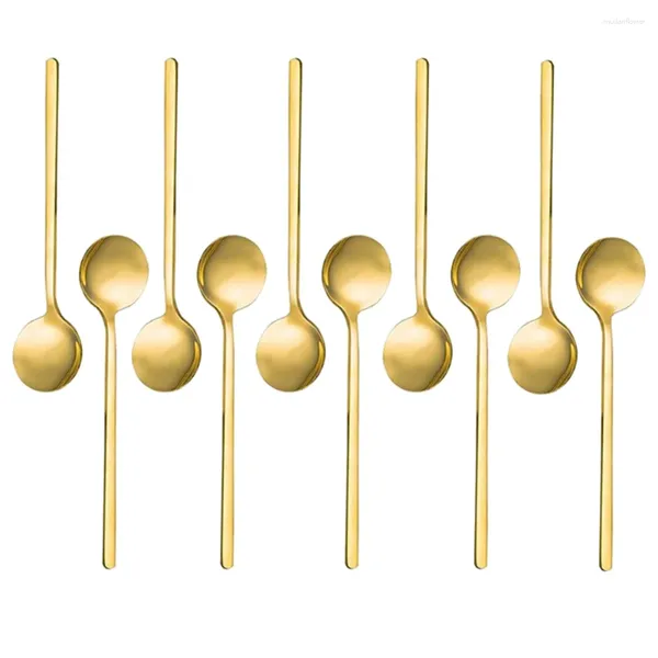 Set di stoviglie in acciaio inox, 10 pezzi, cucchiaini da caffè, cucchiaini da tè, per caffè, zucchero, dessert, torte, gelato, zuppe, antipasti (Oro)