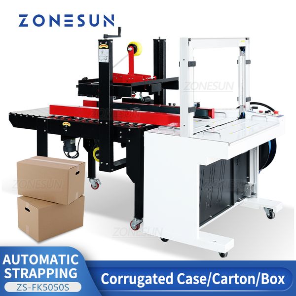 ZONESUN Sigillatrice automatica per cartoni Nastratura per scatole Reggiatrice Attrezzatura per imballaggio Sistema di boxe Semplificazione ZS-FK5050S