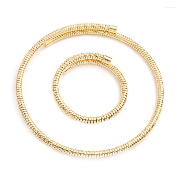 Colar brincos conjunto pacote de 2 moda unissex jóias de pulso elástico metal primavera empilhável multi camada pulseira para mulher homem