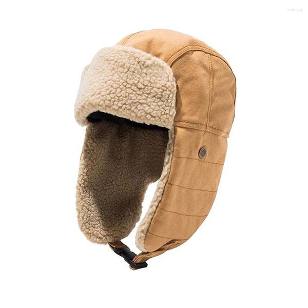 Berretti per stare comodi con il cappello da cacciatore da uomo foderato in pile blu scuro, protezione per le orecchie da camminata invernale impermeabile (taglia 54-60 cm)