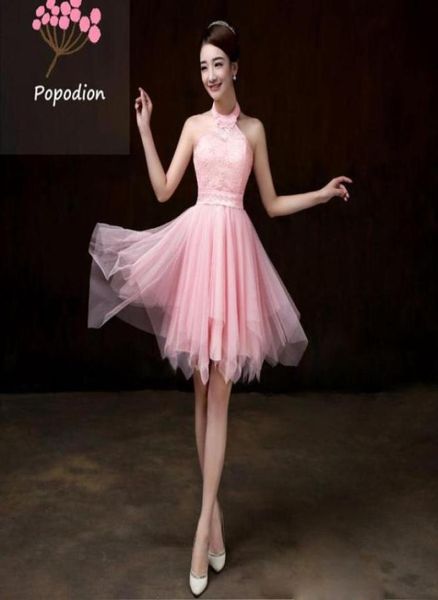 Popodion Brautjungfernkleid rosa Brautjungfernkleider kurzes Kleid für Hochzeitsgäste Schwester Party formelles Kleid Ballkleider dhROM8000793694784